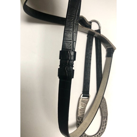 Chicos Black Leather Hip Belt Adjustable Pewter Boho Horseshoe Buckle M/L 31-44” - Picture 7 of 16